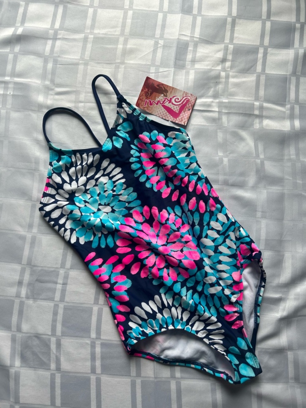 Kanu Surf One-Piece Daisy Swimsuit in Navy with Pink & Teal Colourful Burst